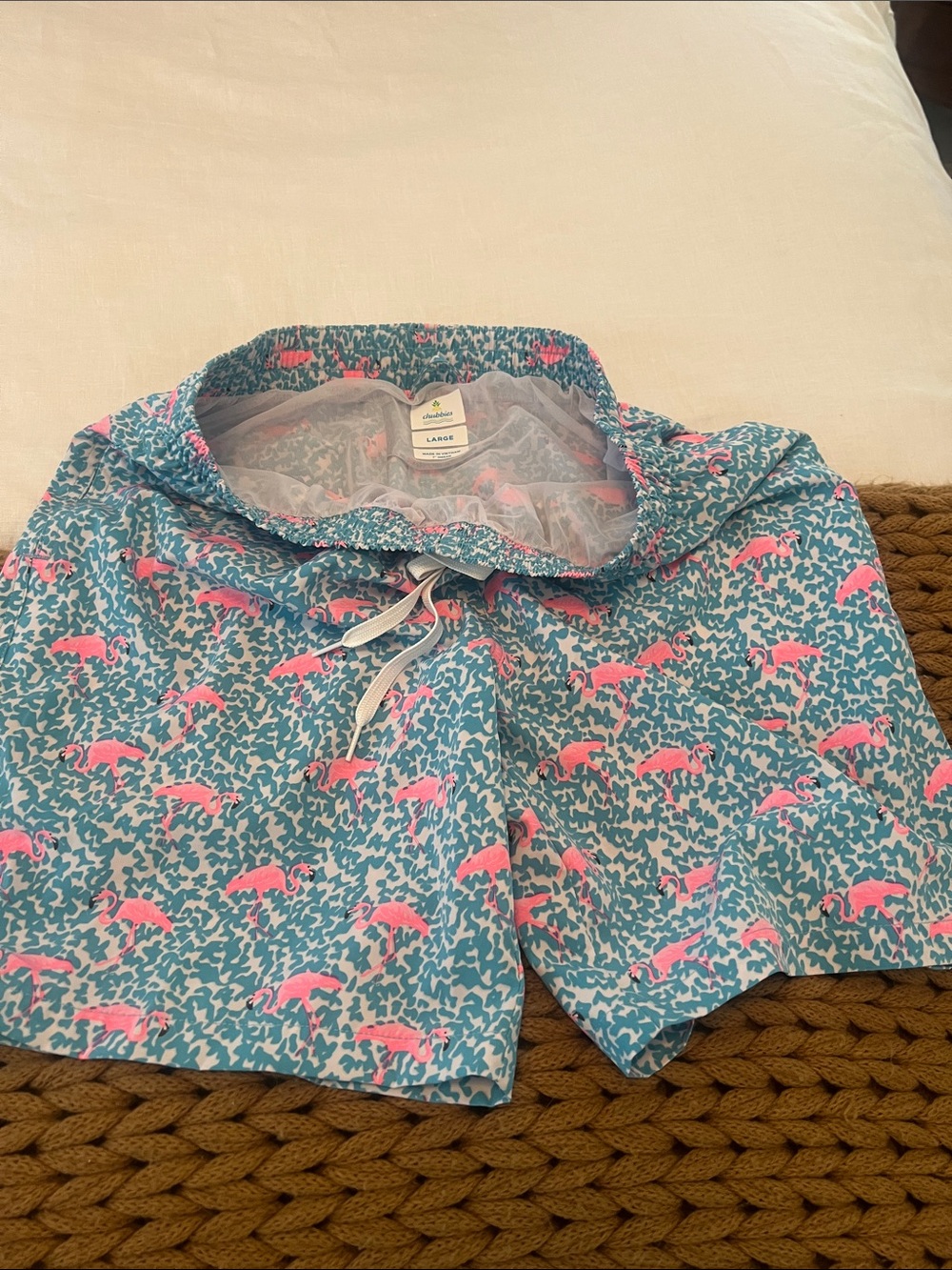 Chubbies flamingo swim trunks 7inch size large
